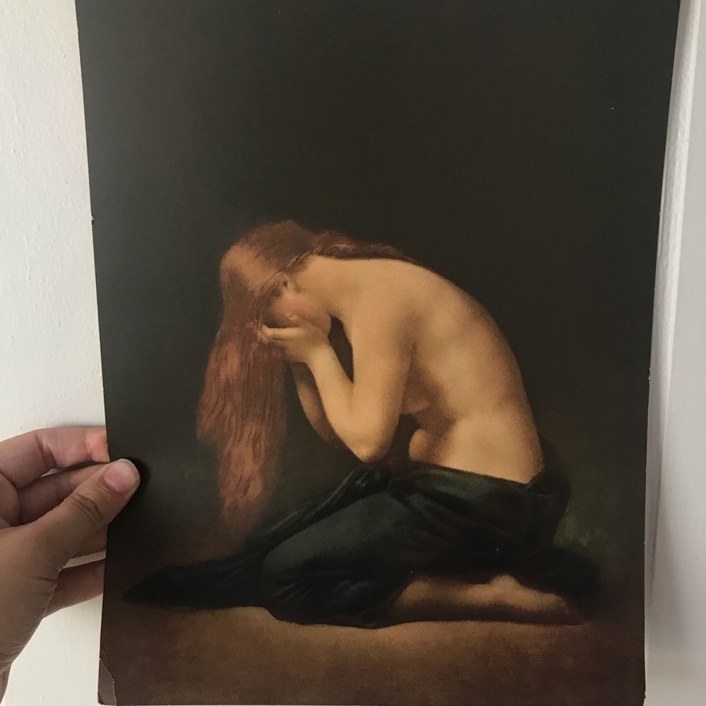 The Weeping Magdalene Lithograph Vintage Semi Nude 9x12